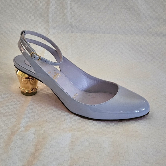 Women's Christian Louboutin Light Grey Patent Leather Luxury Heels Size 6 US - Picture 4 of 16